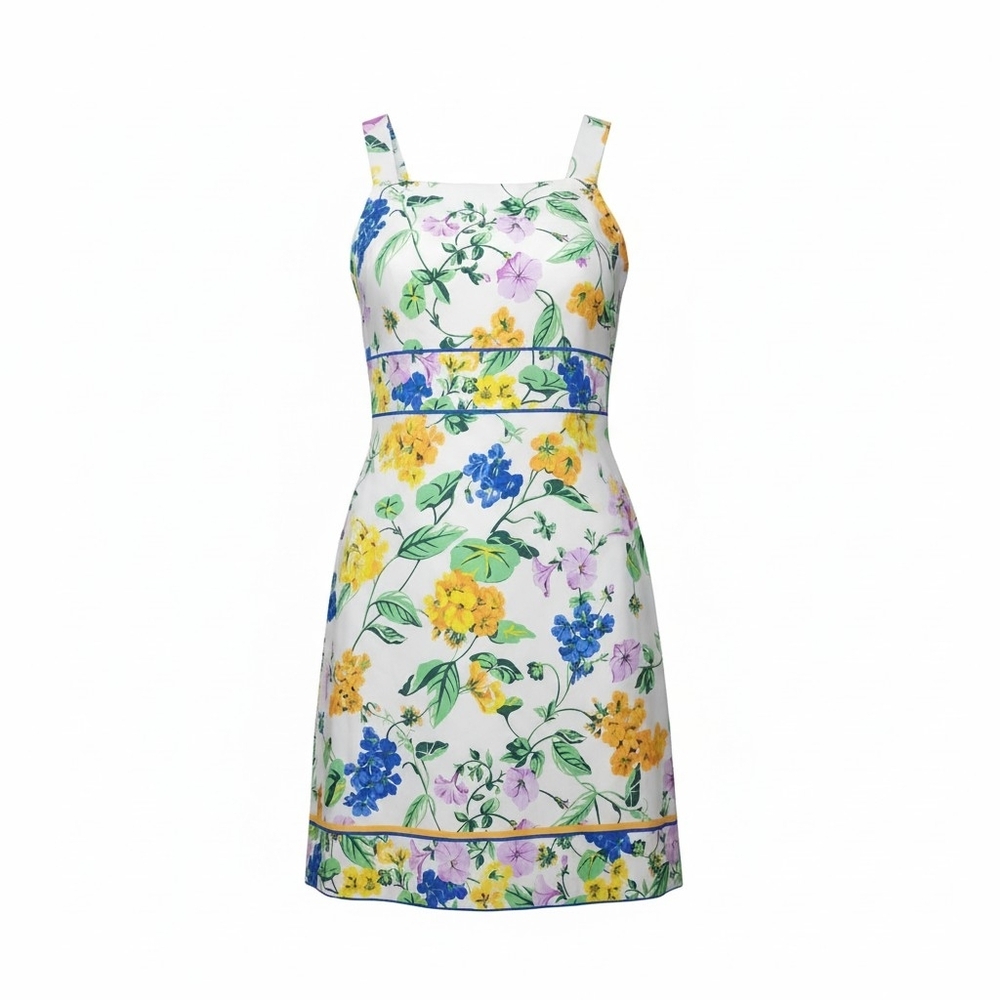 ANN TAYLOR | Multicolor Spring Floral Linen Cotton Summer Sleeveless Dress | 6